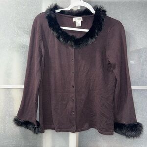 Due Per Due Cardigan Blouse Faux Fur Top Sweater